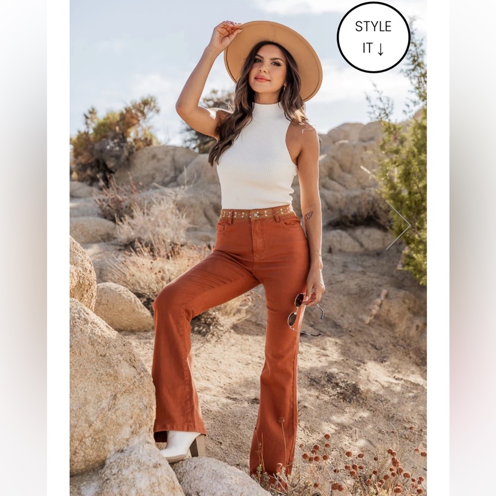 Pink Lily Rust Boot Cut Flare Pants